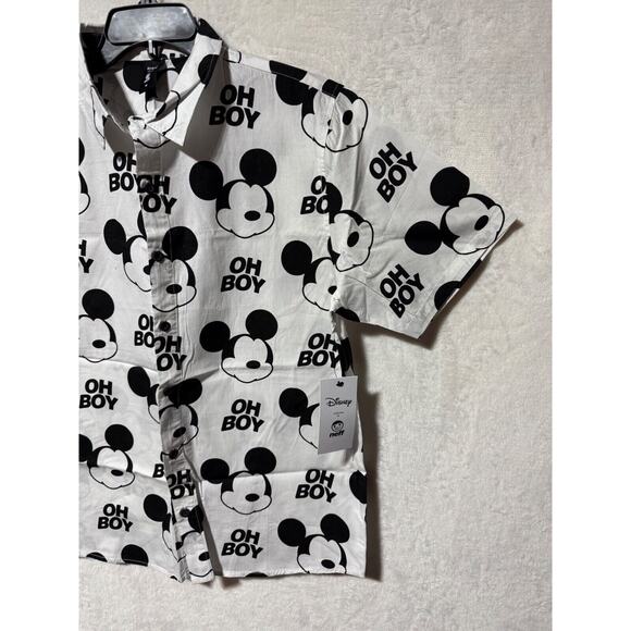 Disney Neff Mickey Mouse Oh Boy Black White Button Up Shirt Size M *NWT - Picture 3 of 6